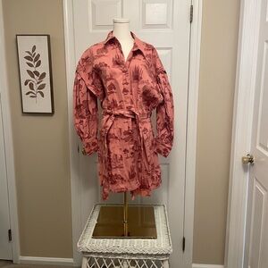 ASOS Coral Scenic Print Long Sleeve Dress